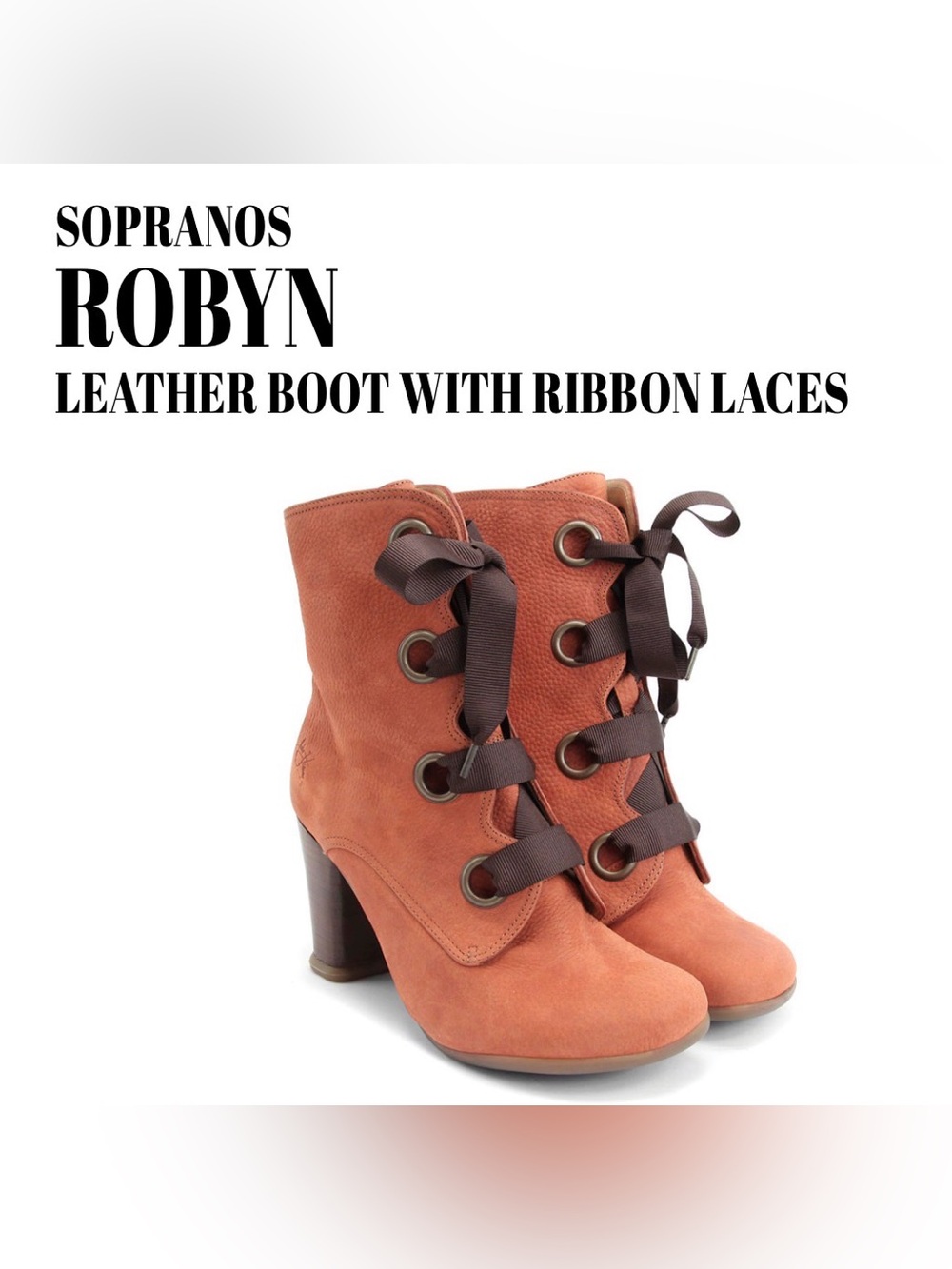 Fluevog NEARLY NEW Sopranos Robyn orange ribbon lace heeled boot-7.5 (fits 7)